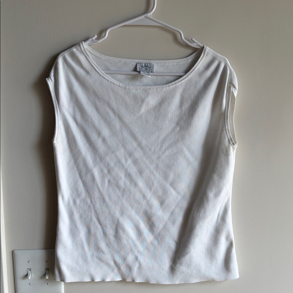 LOFT White Sleeveless Knit Tank